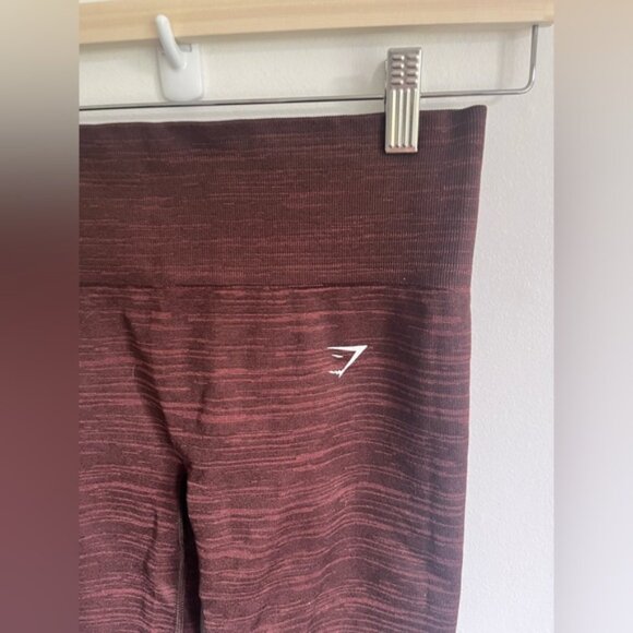 Gymshark Women High Waist Logo Compressive Leggings Brown Burgundy Medium - Picture 2 of 4